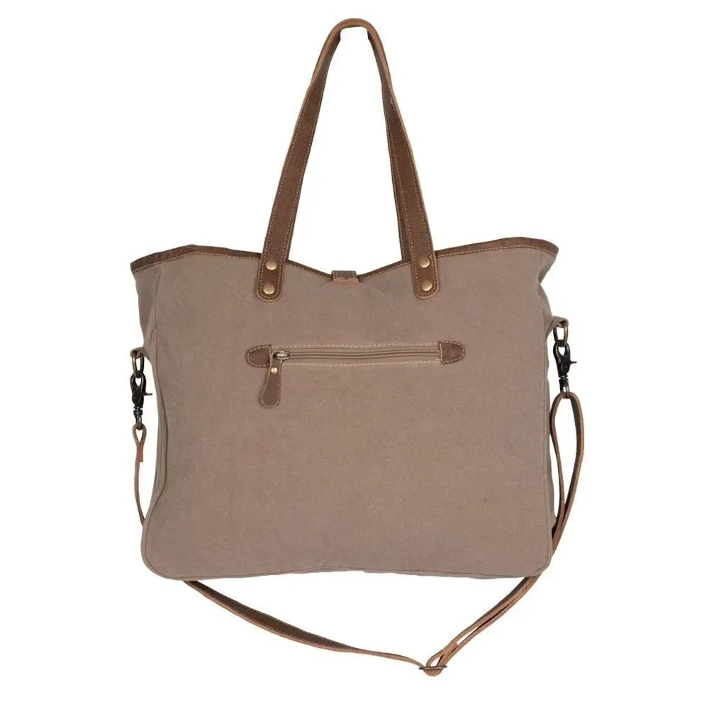 Myra Bag Handmade Exquisite Weekender Bag Upcycled Canvas & Cowhide Leather